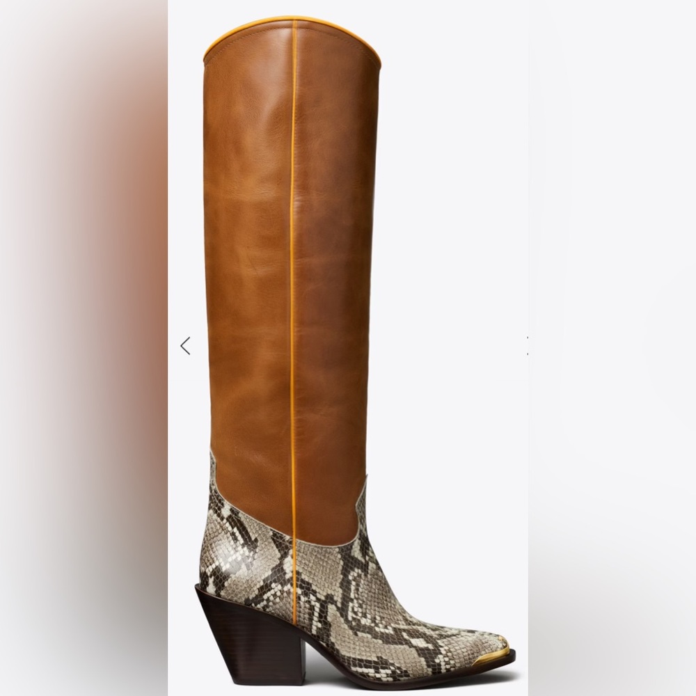 Tory Burch WESTERN KNEE HIGH PULL ON BROWN /
SNAKE Leather Boots 36.5 RARE - Picture 3 of 11